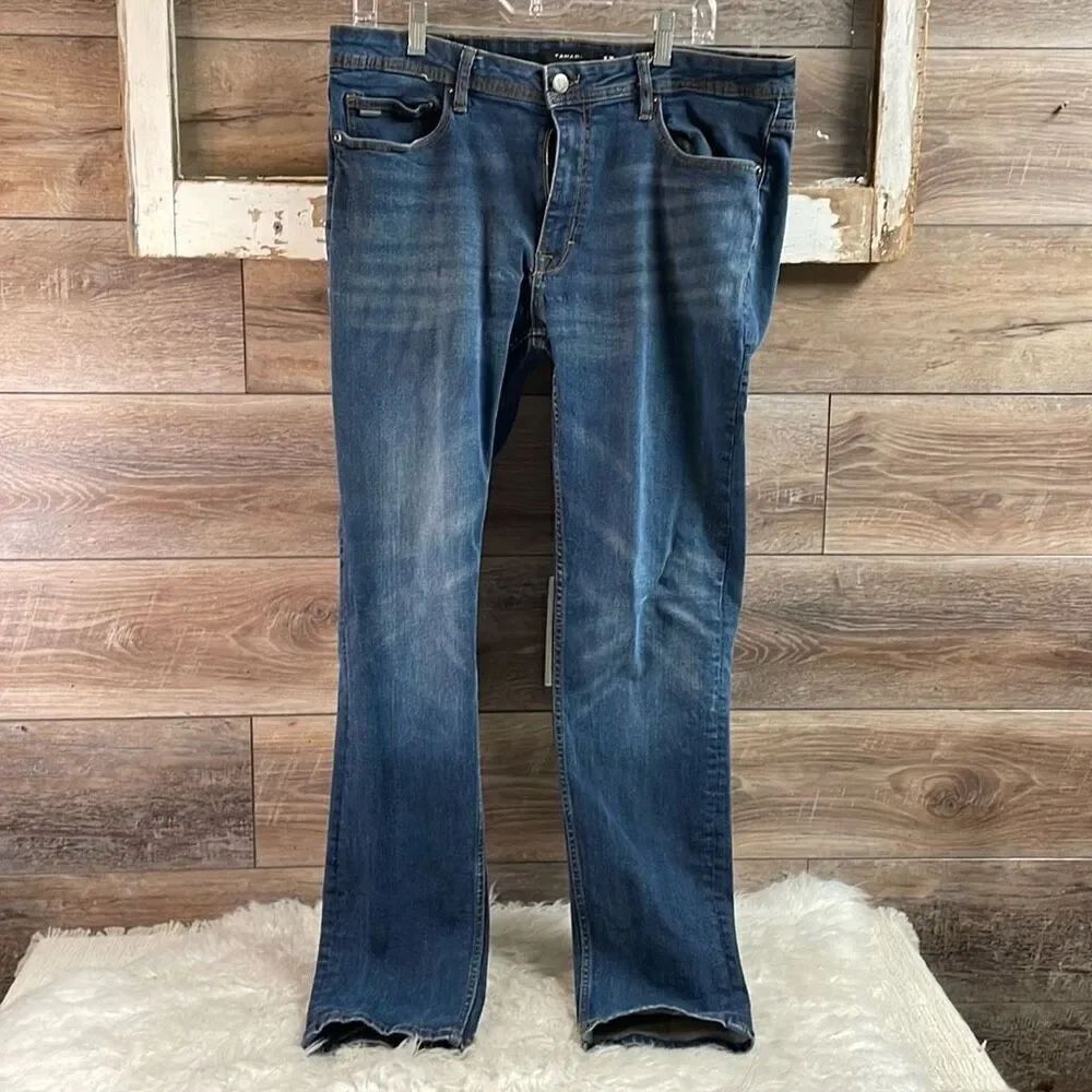TAHARI Womenās Jean Waist 36 Blue Straight Leg ButtonāZip
